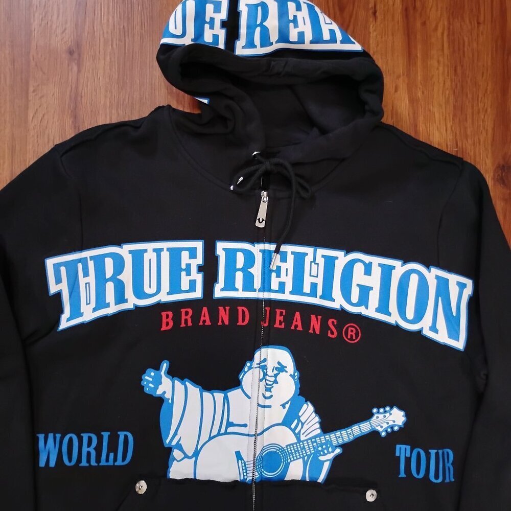 True Religion Raw Exaggerated Icon Zipper Hoodie Sweatshirt Like New